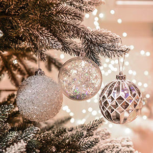 Valery Madelyn 50ct Frozen Winter Silver and White Christmas Ball Ornaments, Shatterproof Christmas Tree Ornaments for Xmas Decoration