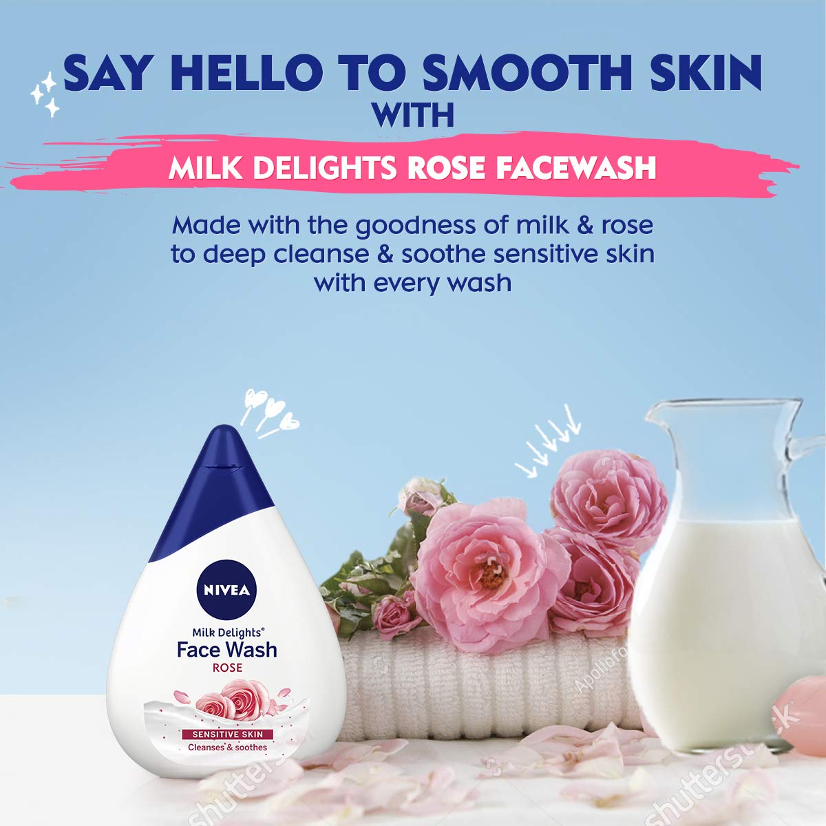 NIVEA Face Wash, Milk Delights Caring Rosewater(Sensitive Skin), 100ml