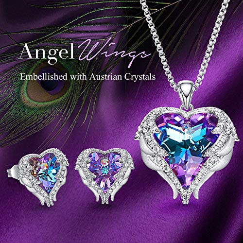 CDE Angel Wing Heart Mothers Day Jewelry Sets Gift Set for Women Pendant Necklaces and Earrings Anniversary Birthday Valentine's Day Jewelry Gifts for Women Love