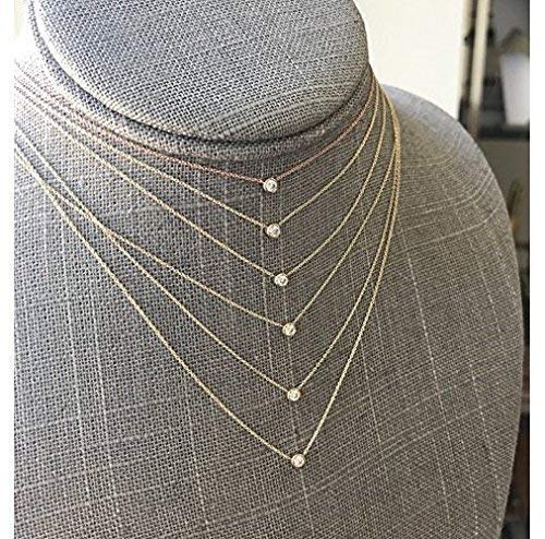 14k yellow gold diamond solitaire necklace,Small diamond bezel necklace 0.10ct, Zoe Lev Jewelry