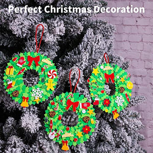 Aneco 24 Kits DIY Foam Christmas Wreath Crafts Christmas Foam Stickers Foam Christmas Wreath Decor Including Foam Stickers Accessory for Fun Holiday DIY Activities, Party Favors