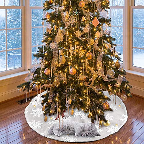 Christmas Tree Skirt 36 Inch Double Layers Jacquard Cashmere Snow Flake Xmas Holiday Decoration Ornament