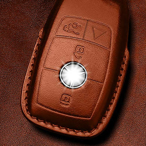 Tukellen for Mercedes Benz Key fob Cover Genuine Leather with Keychain,Leather Protector Key case Compatible Mercedes Benz 2017-2021 E-Class 2018-2021 S-Class 2019-2021 A-Class C-Class G-Class-Brown