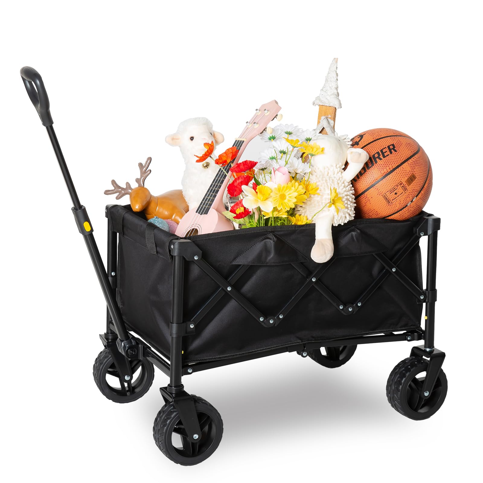 Collapsible Wagon, All Terrain Wagon with 220lbs Weight Capacity Portable Grocery Wagon for Shopping, Sports, Garden and Apartment