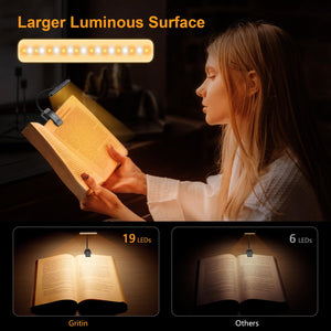 Gritin 19 LED Rechargeable Book Light for Reading in Bed with Memory Function- Eye Caring 3 Color Temperatures,Stepless Dimming Brightness,80 Hrs Runtime Lightweight Clip On Light for Book Lovers