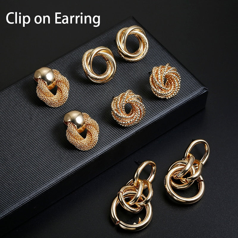 Hot Sale ZA Metal Maxi Statement Vintage Clip on Earrings Without Piercing  for Women Fashion Earrings Party Gift Bijoux Jewelry